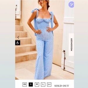 Lana blue shirred tie shoulder floral jumpsuit